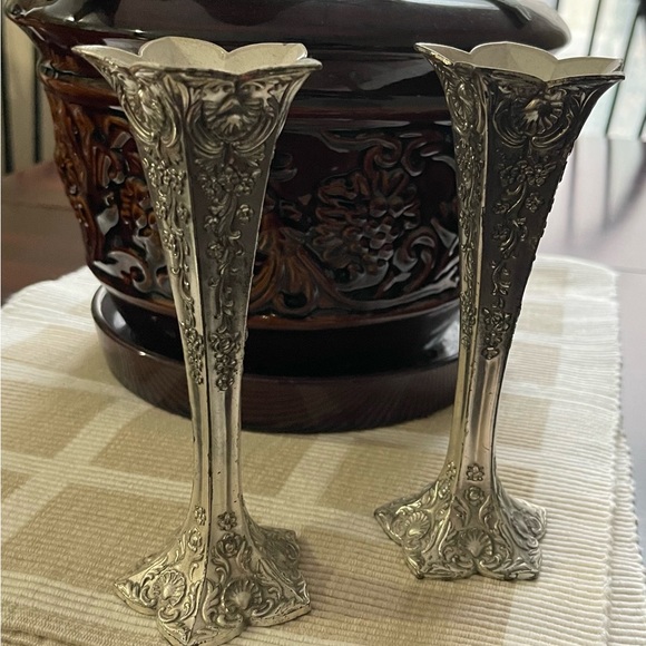 Vintage Set Of Two Condisco E.P Antimony Silver Plated Ornate Candle Holders - Picture 1 of 8